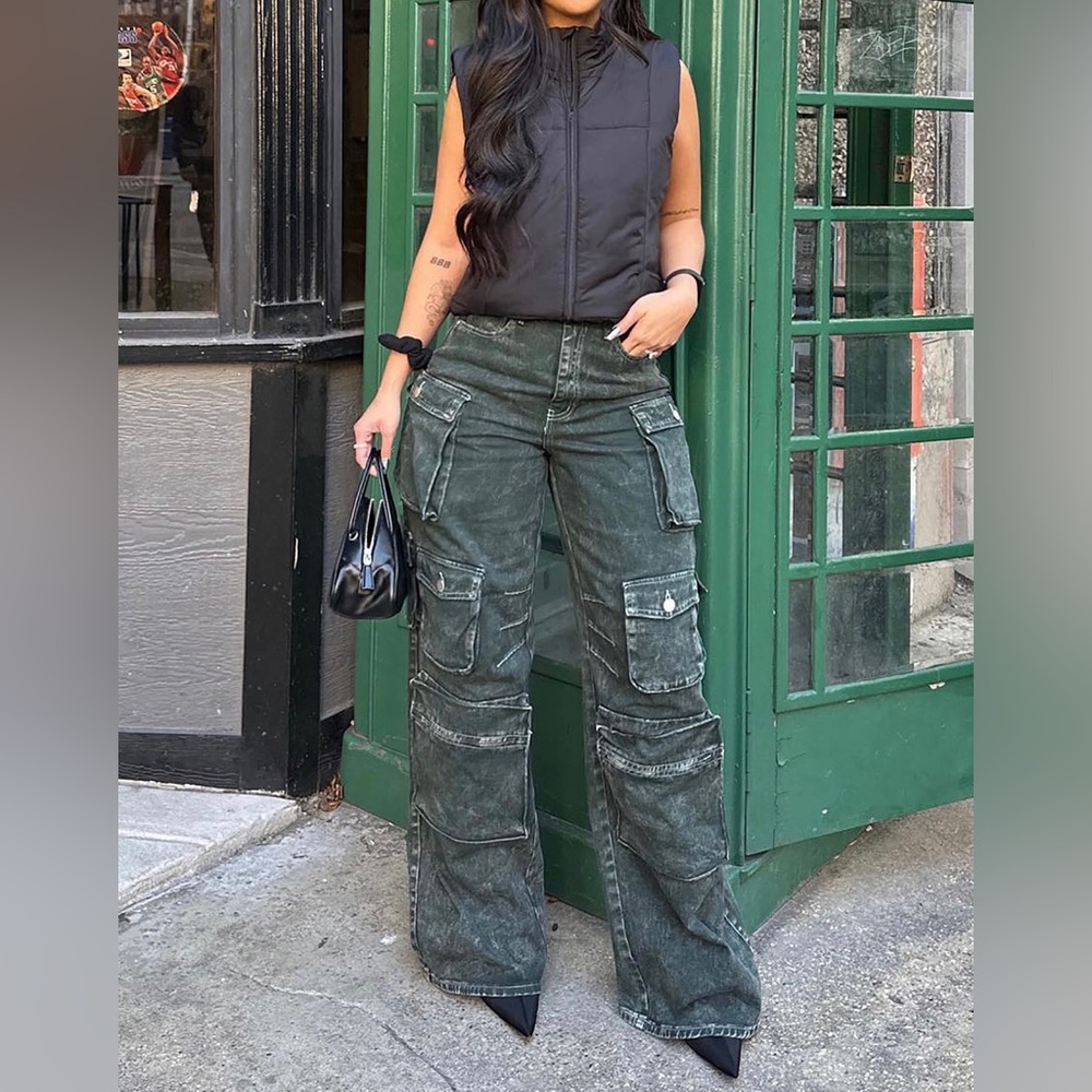 Fashion Nova Petite Green Lily High Rise Cargo Jeans